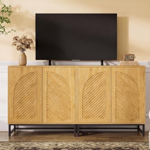 Modern Arched Sideboard Buffet Cabinet with Storage, Natural, view 4