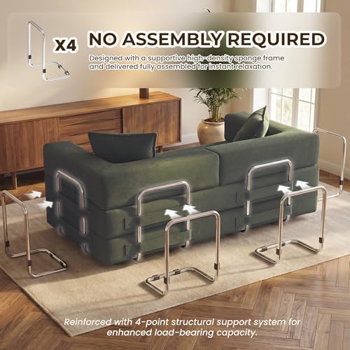 78" 5-in-1 Convertible Futon Sofa Bed, Boneless Corduroy, Green, view 5