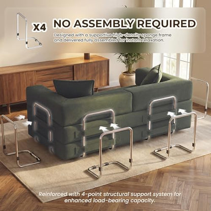 78" 5-in-1 Convertible Futon Sofa Bed, Boneless Corduroy, Green, view 5