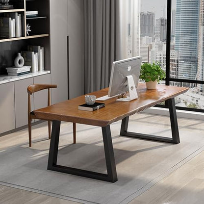 Modern Solid Wood Executive Desk – Spacious and Minimalist Home Office Workstation Perfect for Writing and Professional Use (Light Brown, 47in)