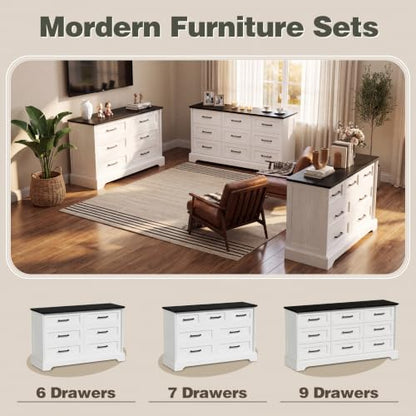 White Dresser for Bedroom, 57" 9 Drawers Dresser, view 9