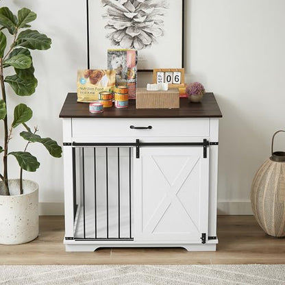 Wooden Dog Cage Furniture Style Farmhouse Dog Crate Side End Table Indoor Dog, view 3
