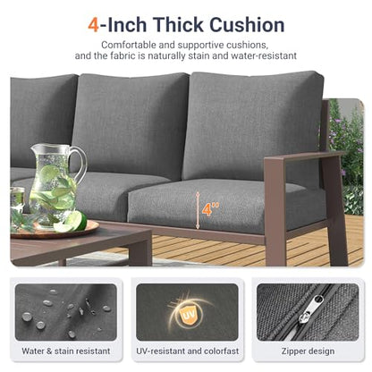 Aluminum Outdoor Patio Furniture Set 7-Seat Metal Patio Conversation Sets with Coffee Table and Water-Resistant Cushions, Modern Patio Sectional Sofa for Porch, Deck, Backyard, Poolside