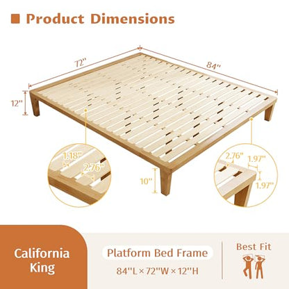 IOTXY Cal King Platform Bed Frame - 12" Solid Wood Mattress Foundation Base, view 3