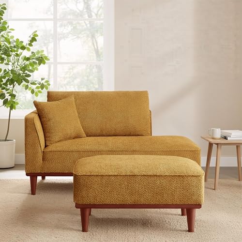 73" Indoor Chaise Lounge Chair with Ottoman, Upholstered Boucle Long Chaise, view 2