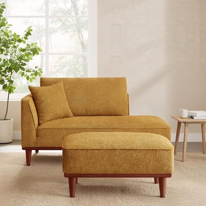 73" Indoor Chaise Lounge Chair with Ottoman, Upholstered Boucle Long Chaise, view 2