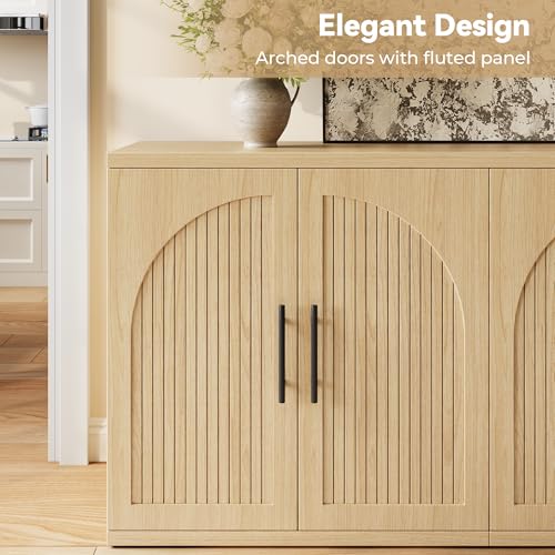 63" Fluted Buffet Cabinet, Oak Credenza with Adjustable Shelf, view 5