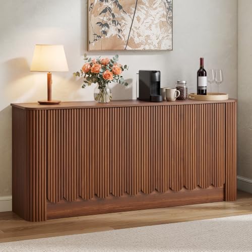 63" Fluted Sideboard Cabinet, Modern Buffet Cabinet with Storage, Walnut, view 2