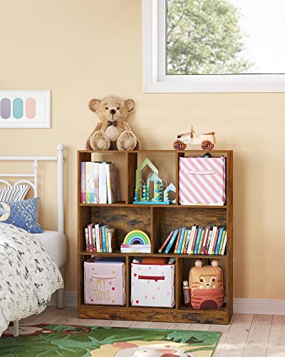 VASAGLE Bookcase Freestanding Storage Unit, 11 x 35.4 x 39.4 Inches | Bookshelf used horizontally, vertically, upside down, Rustic Brown, CUSTOS Collection, ULBC55BX