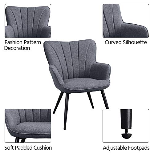 Yaheetech Accent Chair, Modern and Elegant Armchair, Linen Fabric Vanity Chair with Mental Legs and High Back for Living Room Bedroom Office Waiting Room, Grey