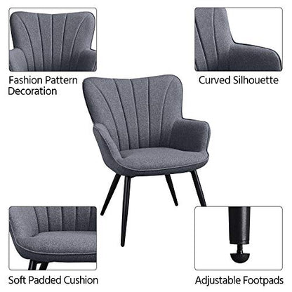 Yaheetech Accent Chair, Modern and Elegant Armchair, Linen Fabric Vanity Chair with Mental Legs and High Back for Living Room Bedroom Office Waiting Room, Grey