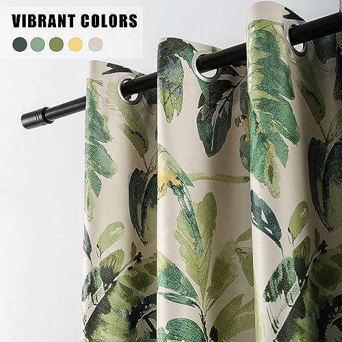 Extra Wide Curtains for Living Room, 1 Pc Blackout Curtains & Drapes Panel with Grommet, Green Macaw Pattern Print Window Treatment for Sliding Glass Door 100 Inches Wide