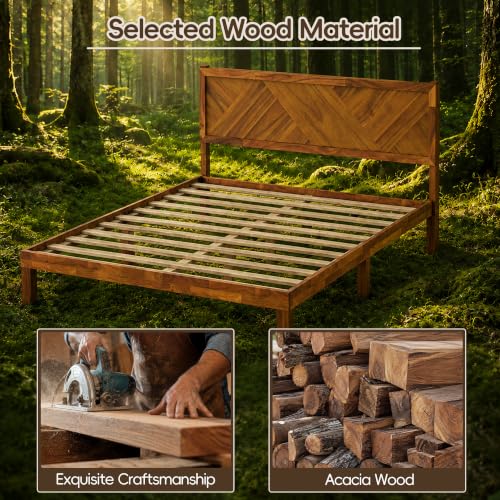 62" Queen Bed Frame with Headboard, Wood Platform Bed Frame Queen Size, view 5