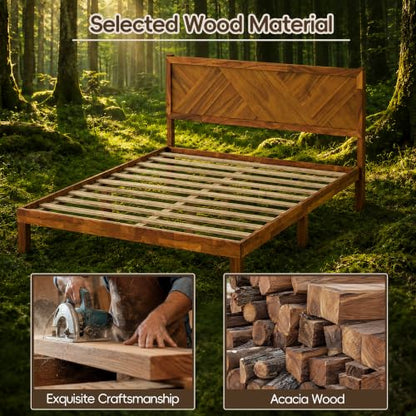 62" Queen Bed Frame with Headboard, Wood Platform Bed Frame Queen Size, view 5