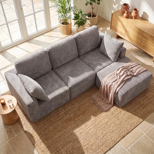 Sectional Couches for Living Room, Modern Boneless Couch with Deep Seat, Upholstered Cloud Sofa, No Assembly Required (Grey, L Shaped Sofa)