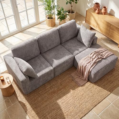 Sectional Couches for Living Room, Modern Boneless Couch with Deep Seat, Upholstered Cloud Sofa, No Assembly Required (Grey, L Shaped Sofa)