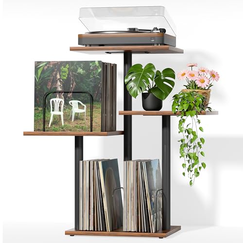 Botanical Record Player Stand, Vinyl Record Storage Holder with Plant Stand, view 2