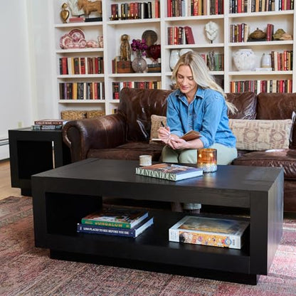 Maven Lane Artemis Coffee Table – 18 Inch Rectangle Table with Storage – Black Solid Wood – Ideal for Living Room and Lounge