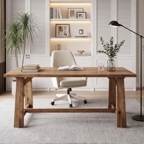 63" Long Large Wood Desks, Farmhouse Office Desk, view 2