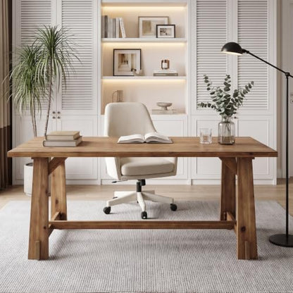 63" Long Large Wood Desks, Farmhouse Office Desk, view 2