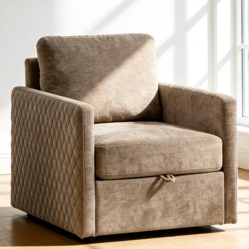 29.5''W Swivel Accent Chair, Comfy Modern Square Arm Chair with Hidden Storage for Living Room/Bedroom/Office, Chenille, Taupe