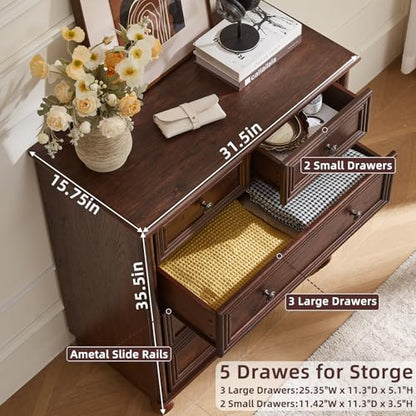Farmhouse 5 Drawer Dresser for Bedroom, 35.5" Small Dressers, view 4