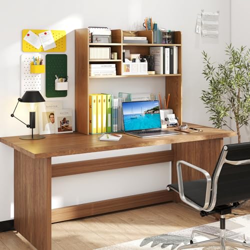 Desktop Bookshelf, 37" Desk Hutch Dorm for Computer Up to 32 Inch, view 3