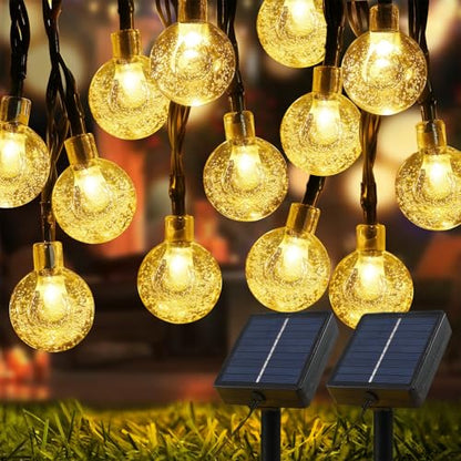 Solar Lights Outdoor Waterproof, 2 Pack Total 120LED 72FT Solar String Lights for Outside with 8 Modes, Outdoor String Lights Crystal Globe Patio Lights for Garden Yard Party Decor (Warm White)