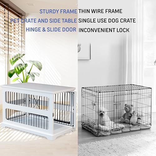 Slide Aside Dog Crate Furniture, Dual Function Side End Table with Sliding Door, view 7