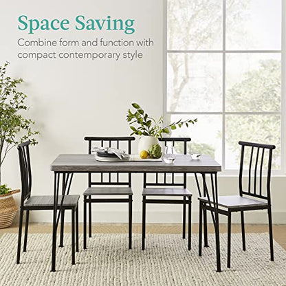 Best Choice Products 5-Piece Metal and Wood Indoor Modern Rectangular Dining Table Furniture Set for Kitchen, Dining Room, Dinette, Breakfast Nook w/ 4 Chairs - Gray