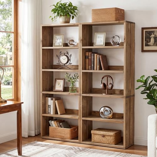 Solid Wood Bookshelf, 5-Tier Farmhouse Bookcase with Storage, view 5