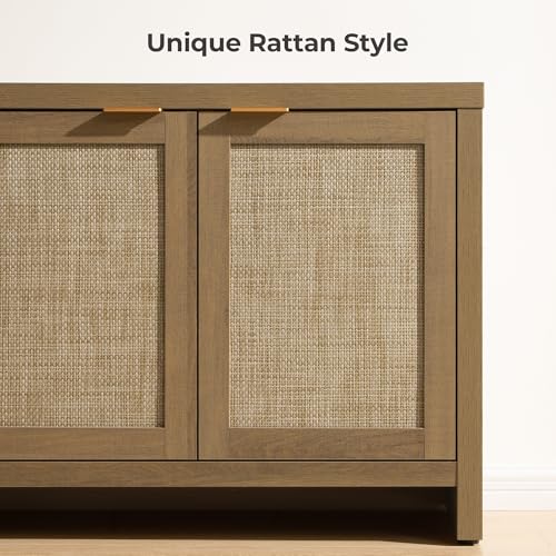 TV Stand for Living Room Boho Entertainment Center for Bedroom with 4 Rattan, view 6