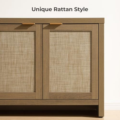 TV Stand for Living Room Boho Entertainment Center for Bedroom with 4 Rattan, view 6