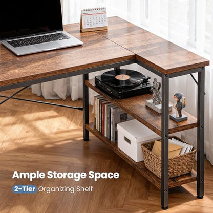 47" L Shaped Computer Desk, Corner Desks with Storage Shelves, Brown, view 6