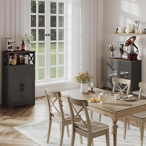 Farmhouse Storage Cabinet, Bathroom Floor Cabinet with Doors and Drawers, Kitchen Pantry Cabinet for Living Room, Laundry, Black