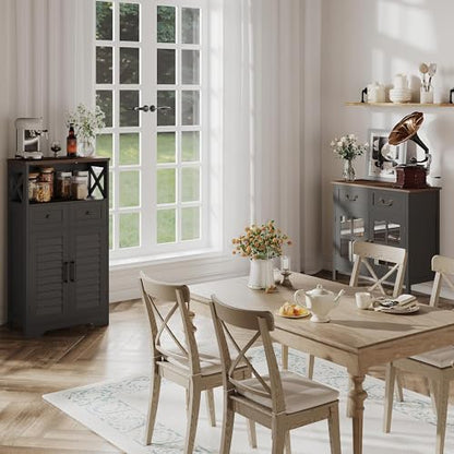 Farmhouse Storage Cabinet, Bathroom Floor Cabinet with Doors and Drawers, Kitchen Pantry Cabinet for Living Room, Laundry, Black