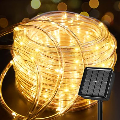 Solar Rope Lights, 39FT 100LED Outdoor Solar String Lights, IP65 Waterproof Solar Powered Fairy Lights with 8 Lighting Modes for Party Garden Patio Pool Backyard Tree Decoration, Warm White