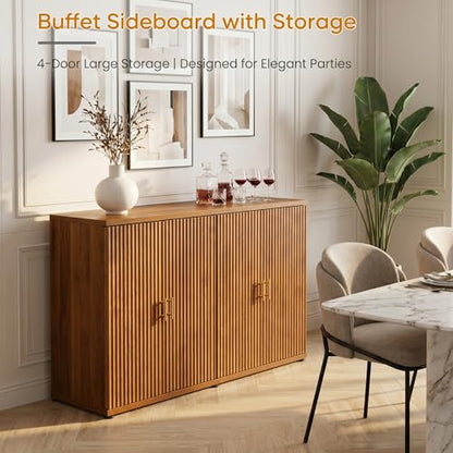 Walnut Accent Fluted Sideboard Buffet Cabinet with Storage and 4 Doors, view 6