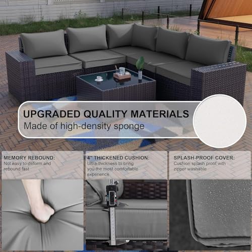 6PCS Outdoor Patio Furniture Set PE Wicker Rattan Sectional Sofa Patio Conversation Sets,Grey
