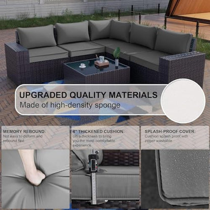 6PCS Outdoor Patio Furniture Set PE Wicker Rattan Sectional Sofa Patio Conversation Sets,Grey