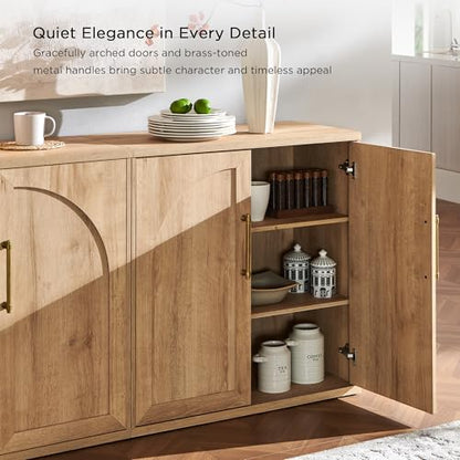Arched Door Sideboard Buffet Cabinet Set of 2, Accent Cabinet with Adjustable Shelf, Wood Modular Credenza Storage Cabinet for Dining Room, Living Room, Entryway, Natural Oak