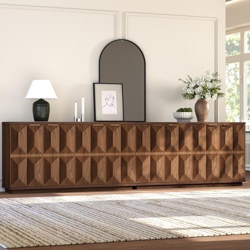 118" Walnut Sideboard Buffet Cabinet with Storage, Modern Credenza, view 2