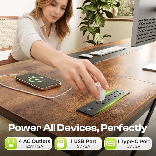 70x24 Inch Computer Desk with Power Outlets & USB-C, Rustic Brown, view 5