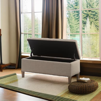 Shandra Storage Rectangular Ottoman Tufted Top Linen Look Fabric with Large Storage Space Accent Furniture for the Living Room, Medium, Natural