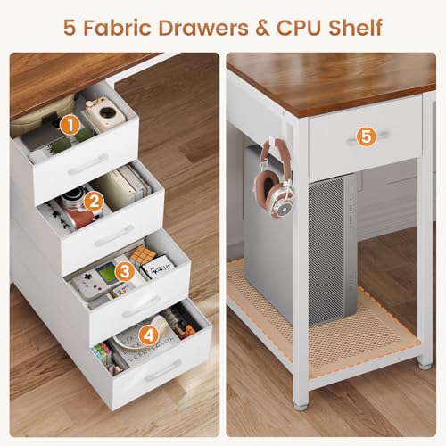 57" L Shaped Desk with 5 Drawers, view 6
