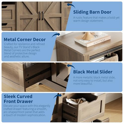 Farmhouse Sideboard Buffet Cabinet with Storage & Sliding Barn Doors & 4 Drawers, view 6
