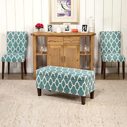 36" Storage Ottoman Bench with Hinged Lid - Teal Geometric