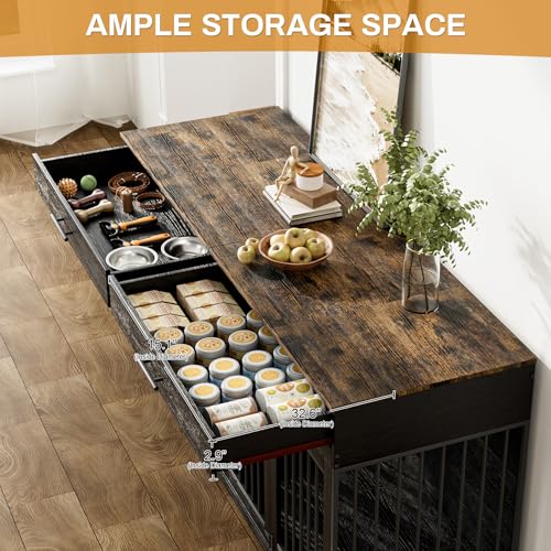 72" Double Dog Crate Furniture for Medium Large Dogs, Black, view 4