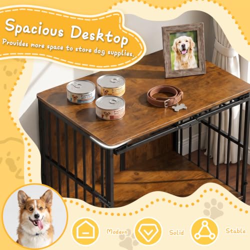 31.5IN Dog Crate Furniture, Wooden Dog Kennel with Flip-Up Door, view 5