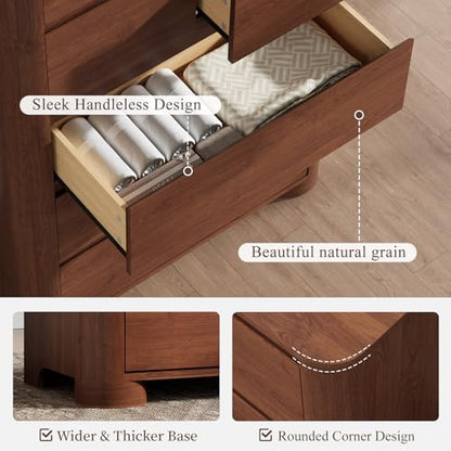Walnut 6 Drawer Dresser for Bedroom, 48" Tall Chest of Drawers, view 6